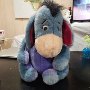 Disney Store Eeyore Plush Stuffed Animal Toy Blue 10" With Pink Bow On Tail